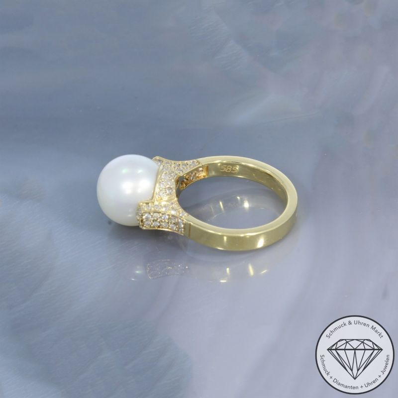 Wert 4300 € Brillant Perl Ring in 585er 14 K Gelbgold - 101922