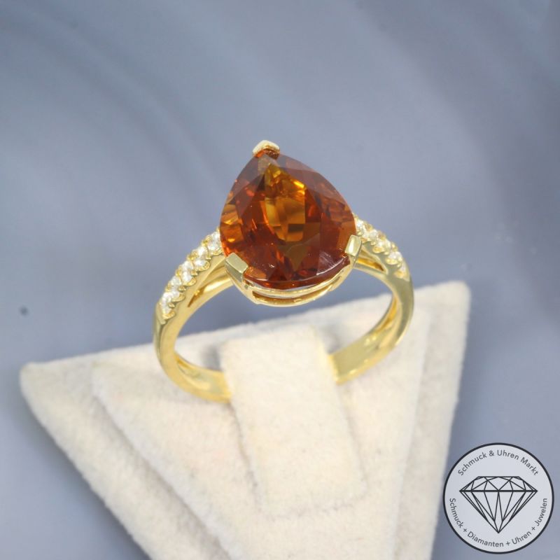 Wert 1450 € Brillant Citrin Ring in 750er 18 K Gelbgold - 101960