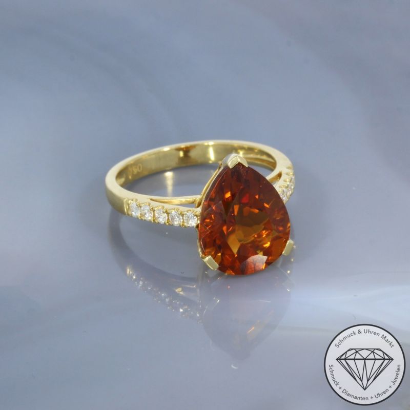 Wert 1450 € Brillant Citrin Ring in 750er 18 K Gelbgold - 101960