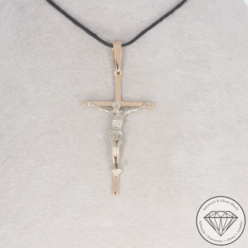 Wert 1290 € Bicolor Anhänger Kreuz in 585er 14 K Gold - 101967
