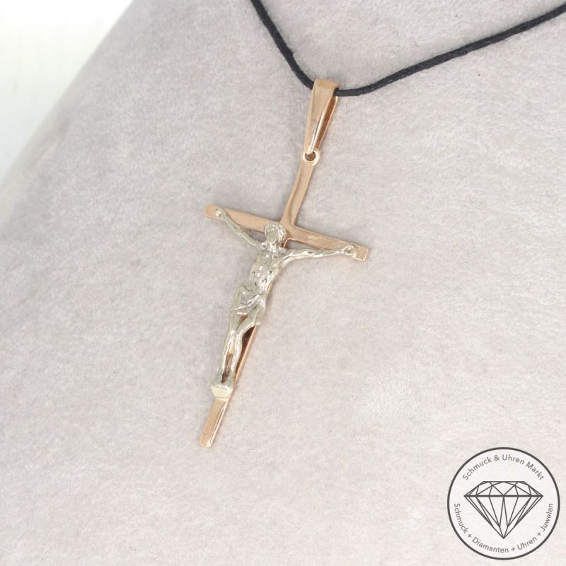 Wert 1290 € Bicolor Anhänger Kreuz in 585er 14 K Gold - 101967