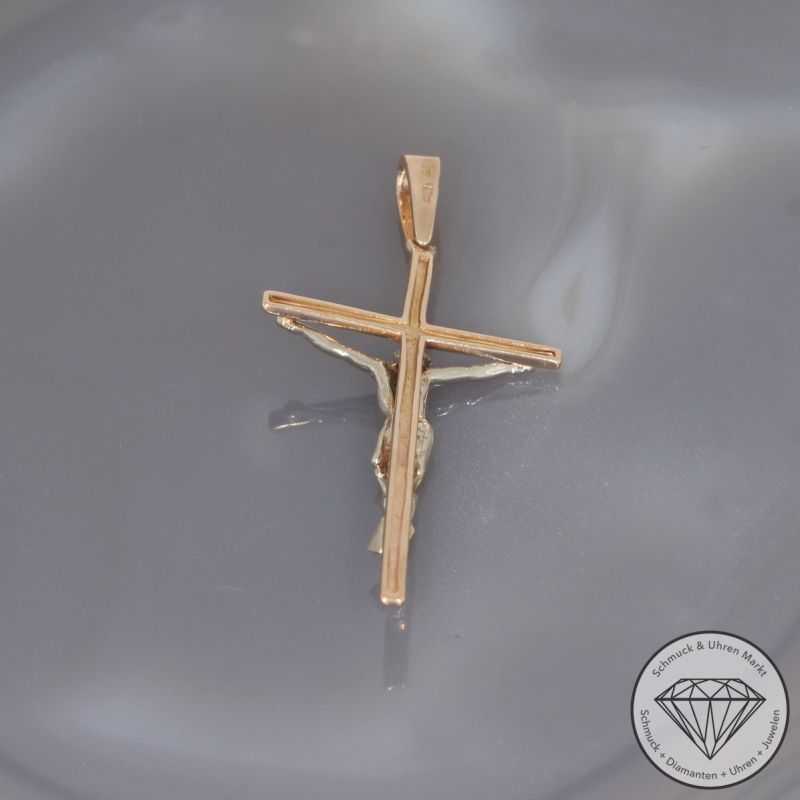 Wert 1290 € Bicolor Anhänger Kreuz in 585er 14 K Gold - 101967