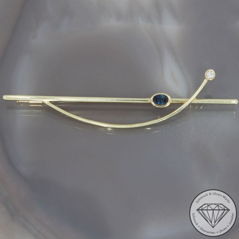 Wert 3300 € Brillant Saphir Brosche in 585er 14 K Gelbgold - 101969