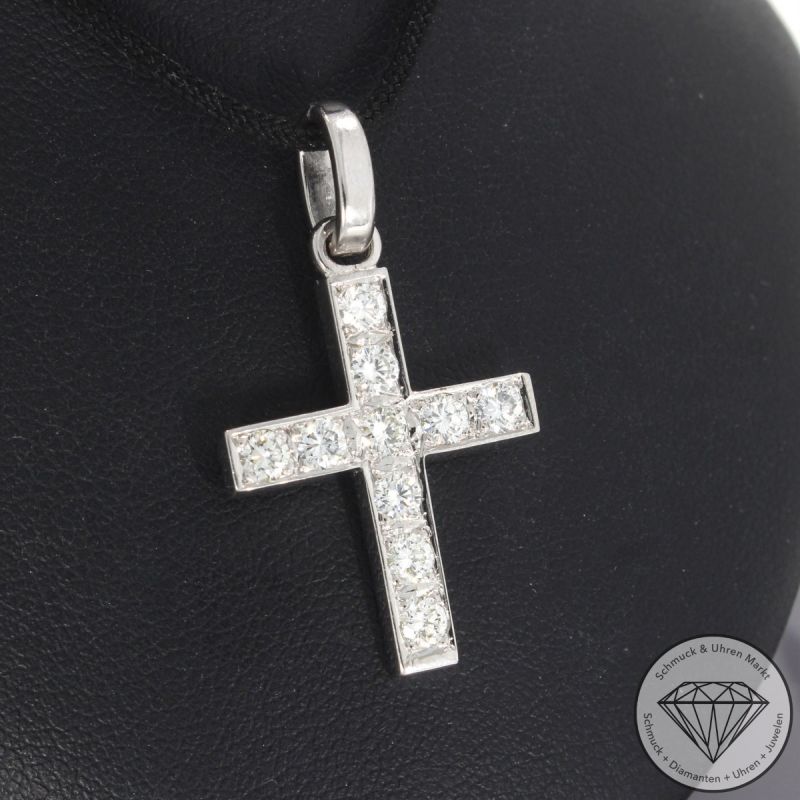 Wert 6690 € Brillant Anhänger Kreuz (ca. 1,30 carat) in 750er 18 K Weißgold - 102037