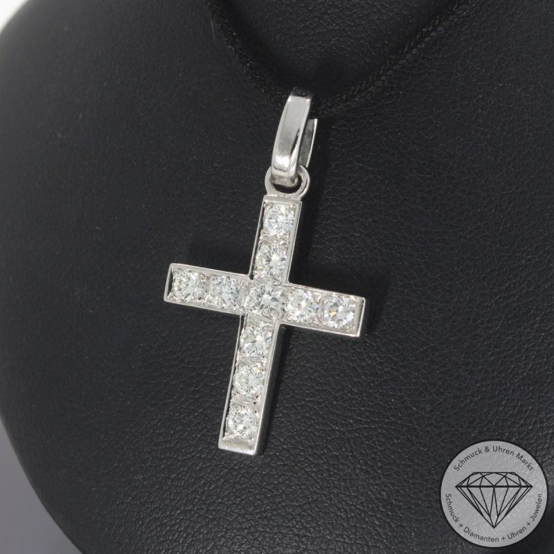 Wert 6690 € Brillant Anhänger Kreuz (ca. 1,30 carat) in 750er 18 K Weißgold - 102037