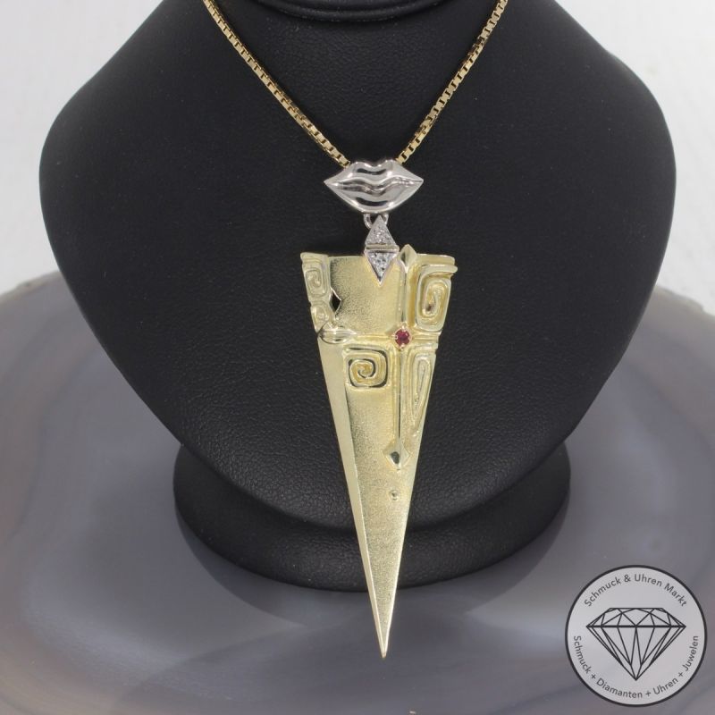 Wert 2590 € Diamant Rubin Anhänger & Kette in 585er 14 K Gelbgold - 102040