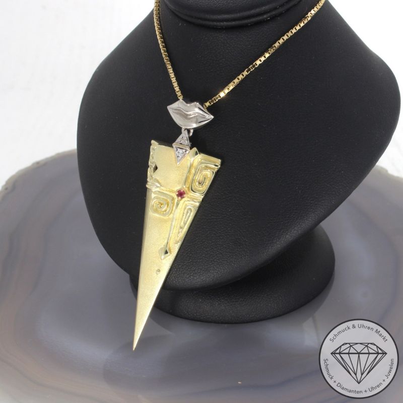 Wert 2590 € Diamant Rubin Anhänger & Kette in 585er 14 K Gelbgold - 102040