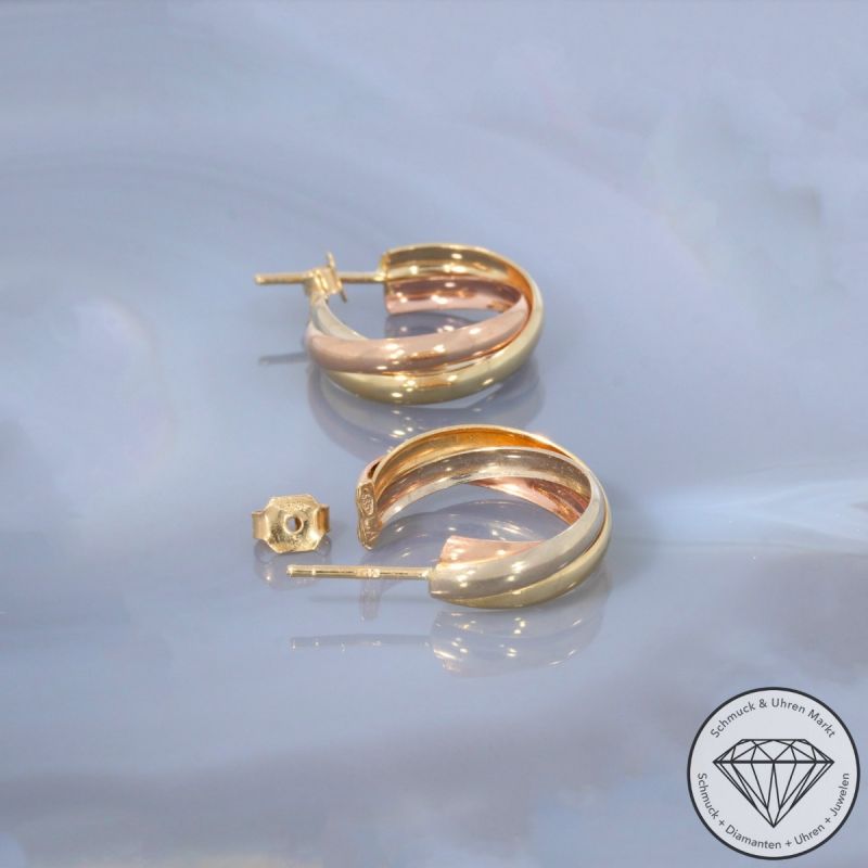 Wert 690 € Tricolor Creolen in 585er 14 K Gold - 102065