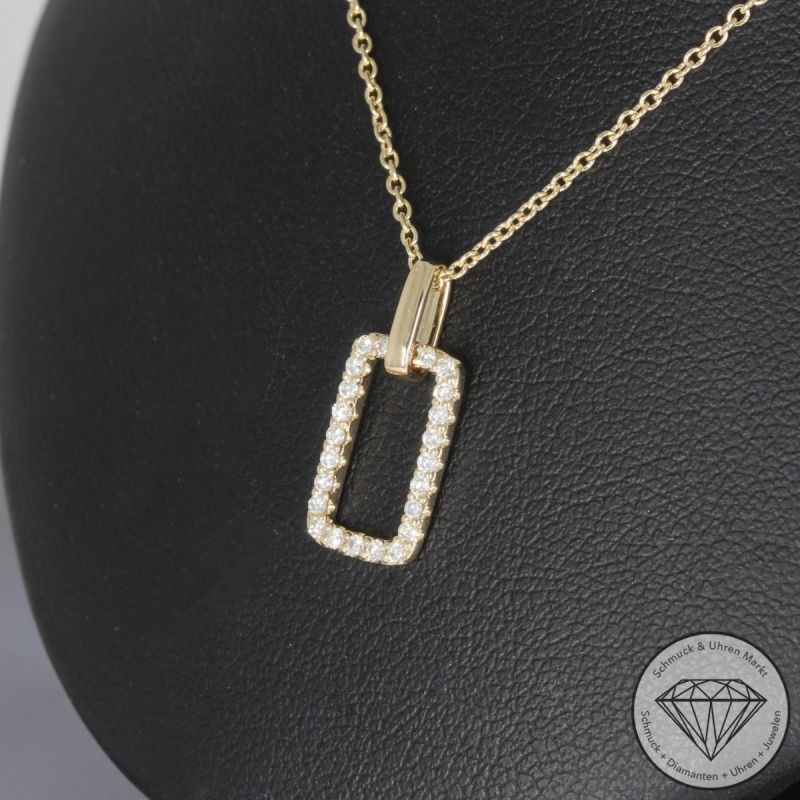 Wert 1490 € Brillant Anhänger & Kette (0,16 carat) in 585er 14 K Gelbgold - H1867