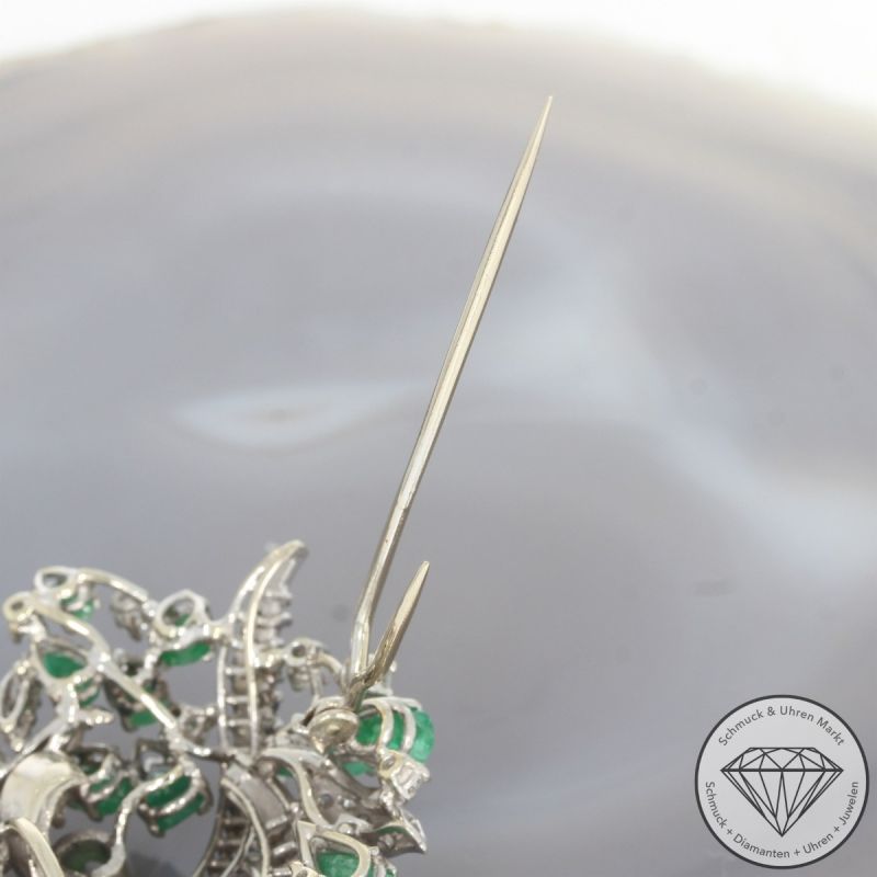 Wert 10800 € Brillant Diamant Smaragd Brosche in 585er 14 K Weißgold - 102245