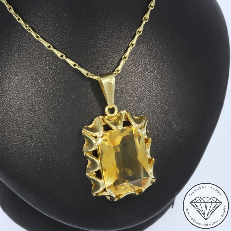 Wert 1990 € Citrin Anhänger mit Kette (ca. 25,00 carat) in 585er 14 K Gelbgold - 102276