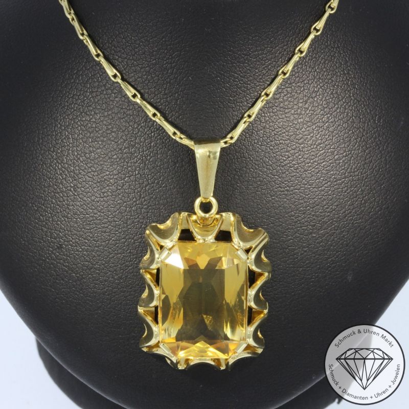 Wert 1990 € Citrin Anhänger mit Kette (ca. 25,00 carat) in 585er 14 K Gelbgold - 102276