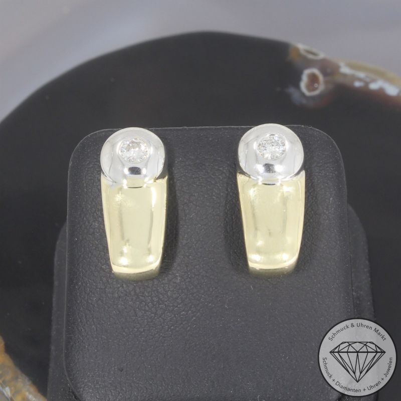 Wert 2390 € Solitär Brillant Ohrringe 585er/14 Karat Gelb und Weiß Gold Länge 1,7 cm – 102282