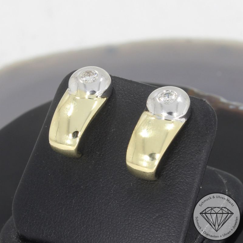Wert 2390 € Solitär Brillant Ohrringe 585er/14 Karat Gelb und Weiß Gold Länge 1,7 cm – 102282