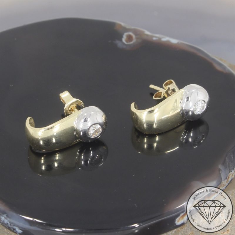 Wert 2390 € Solitär Brillant Ohrringe 585er/14 Karat Gelb und Weiß Gold Länge 1,7 cm – 102282