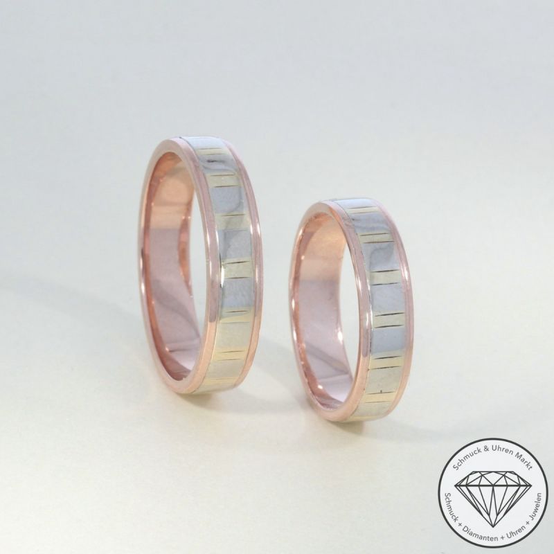 Wert 2300 € Tricolor Trauringe in 585er 14 K Gold - 102326