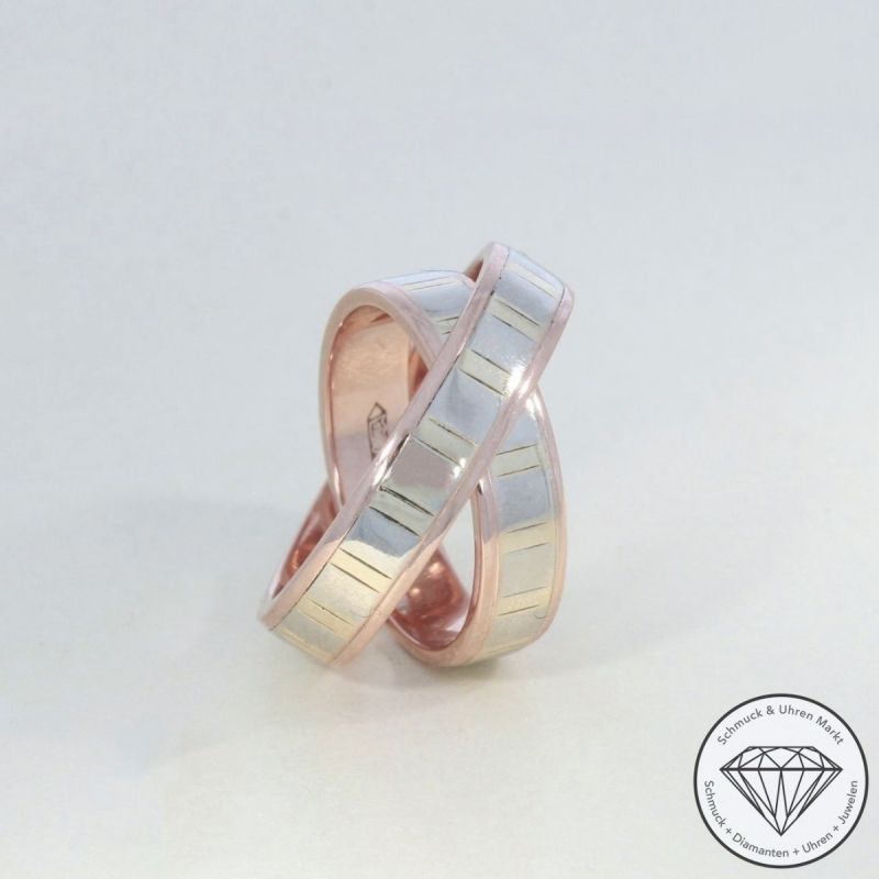 Wert 2300 € Tricolor Trauringe in 585er 14 K Gold - 102326
