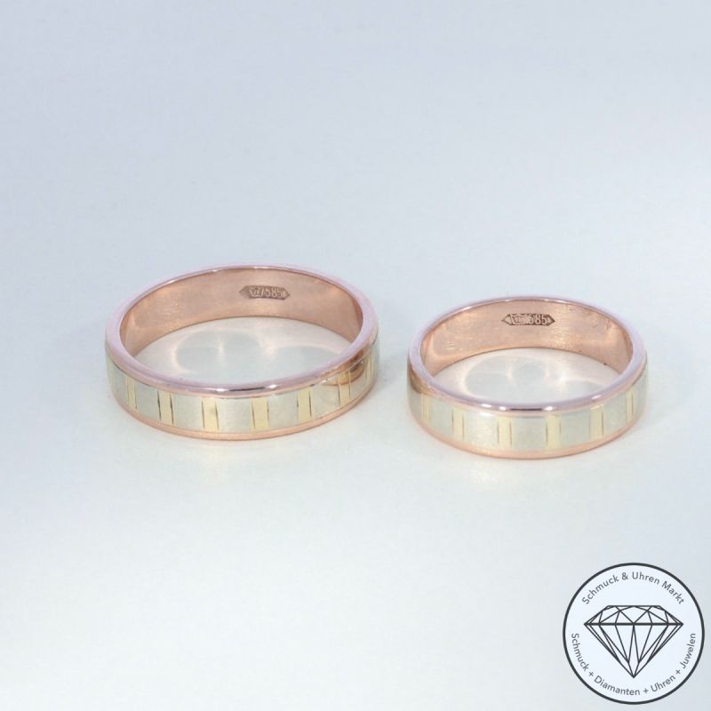 Wert 2300 € Tricolor Trauringe in 585er 14 K Gold - 102326