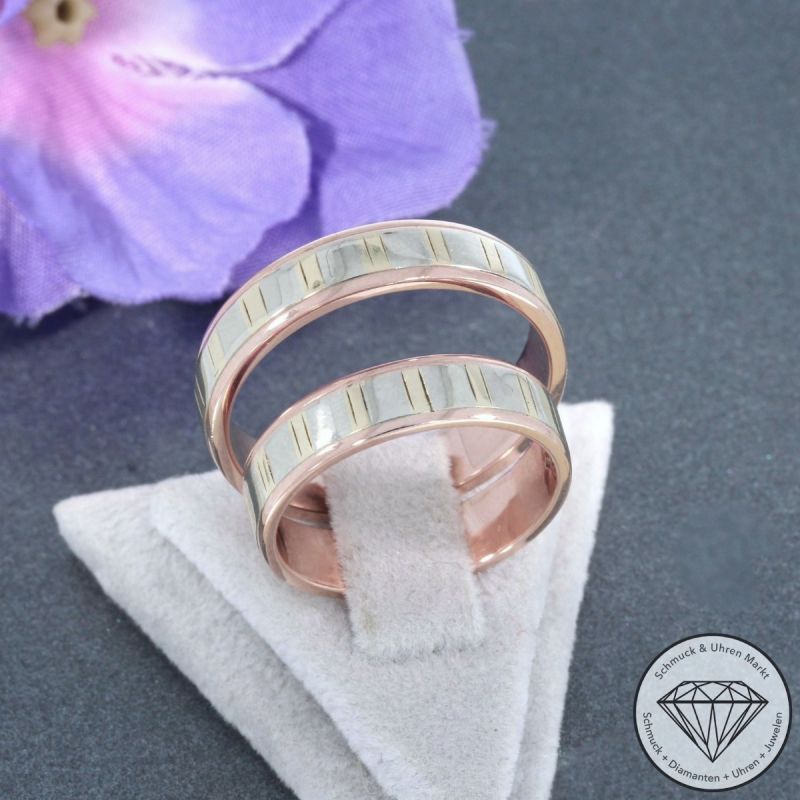 Wert 2300 € Tricolor Trauringe in 585er 14 K Gold - 102326