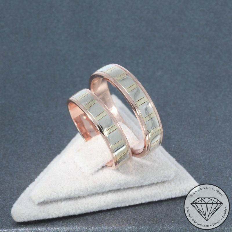 Wert 2300 € Tricolor Trauringe in 585er 14 K Gold - 102326