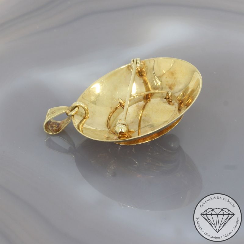 Wert 1950 € Brillant Farbedelstein Perl Anhänger & Brosche in 585er 14 K Gelbgold - 102406