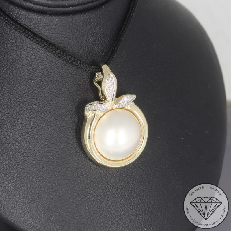 Wert 1490 € Bicolor Brillant Perl Anhänger in 585er 14 K Gold - 102455