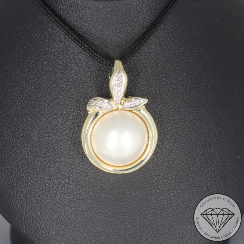 Wert 1490 € Bicolor Brillant Perl Anhänger in 585er 14 K Gold - 102455