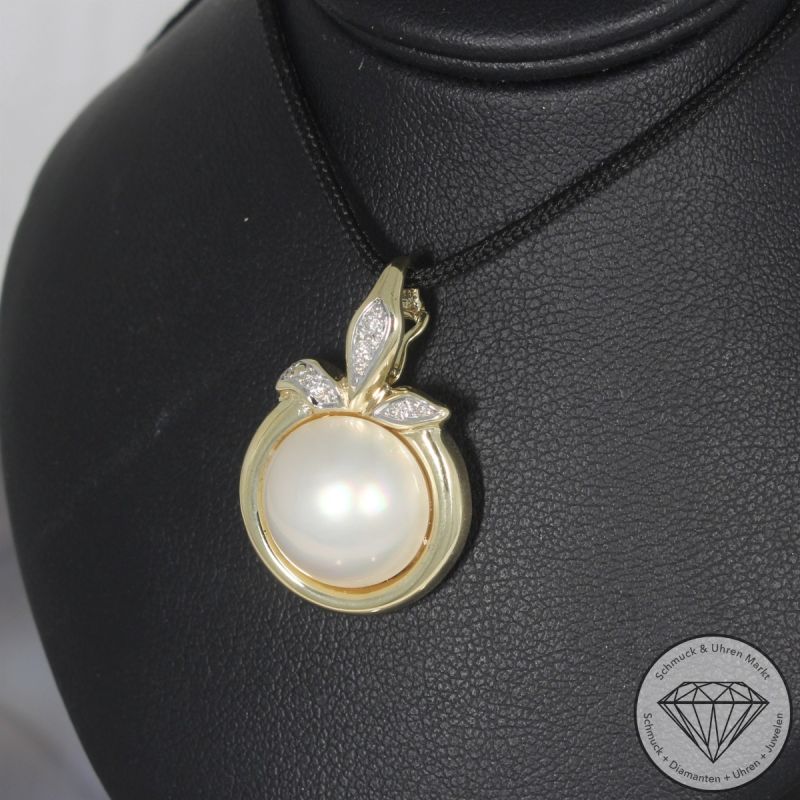 Wert 1490 € Bicolor Brillant Perl Anhänger in 585er 14 K Gold - 102455