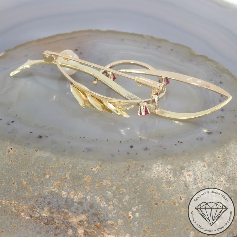 Wert 1900 € Rubin Perl Brosche in 750er 18K Gelbgold - 102464