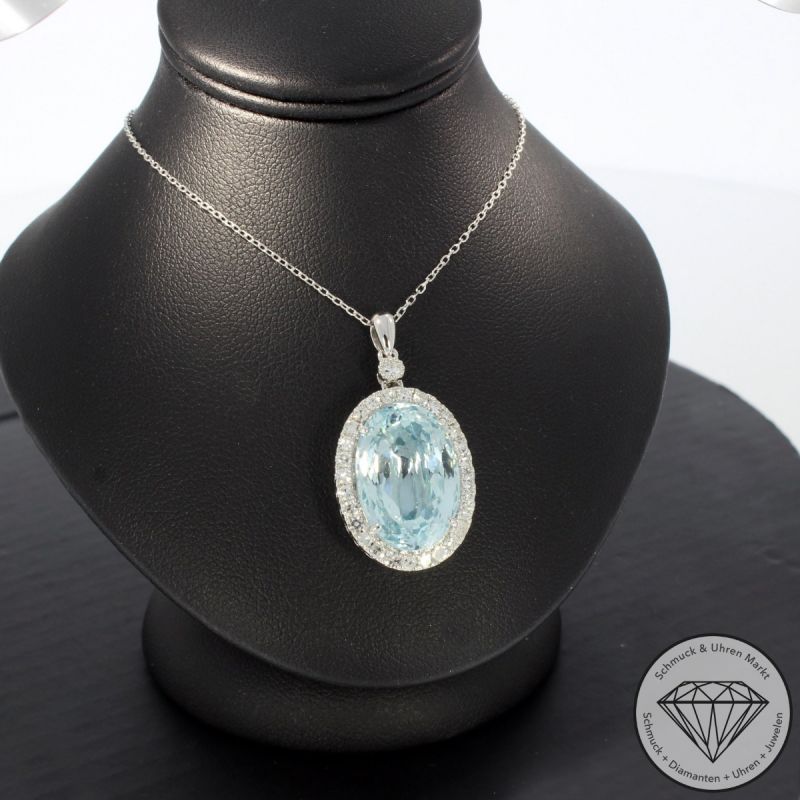 Wert 6390 € Diamant Aquamarin Anhänger & Kette in 750er 18 K Weißgold - 102476