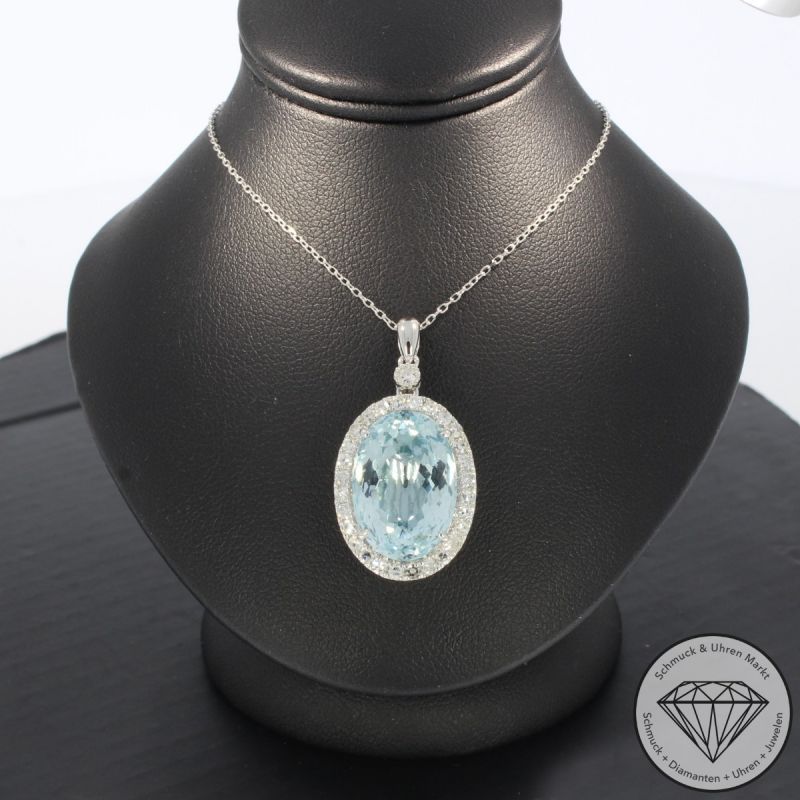 Wert 6390 € Diamant Aquamarin Anhänger & Kette in 750er 18 K Weißgold - 102476