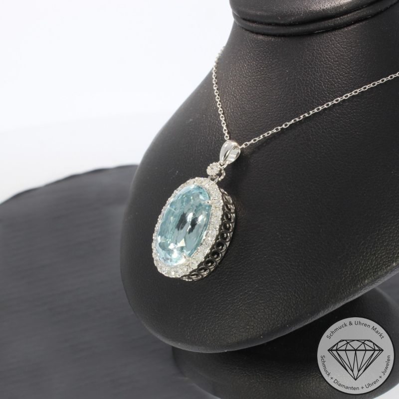 Wert 6390 € Diamant Aquamarin Anhänger & Kette in 750er 18 K Weißgold - 102476