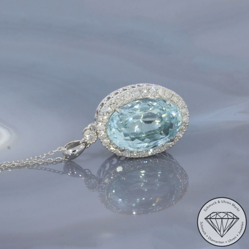Wert 6390 € Diamant Aquamarin Anhänger & Kette in 750er 18 K Weißgold - 102476