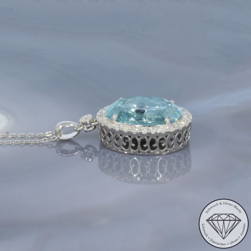 Wert 6390 € Diamant Aquamarin Anhänger & Kette in 750er 18 K Weißgold - 102476
