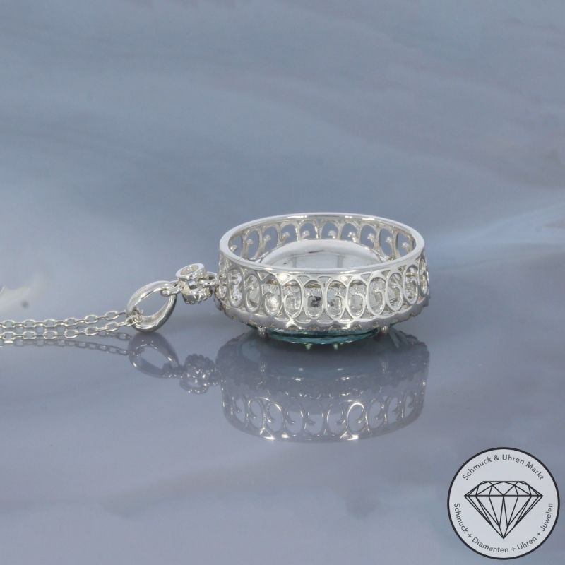 Wert 6390 € Diamant Aquamarin Anhänger & Kette in 750er 18 K Weißgold - 102476