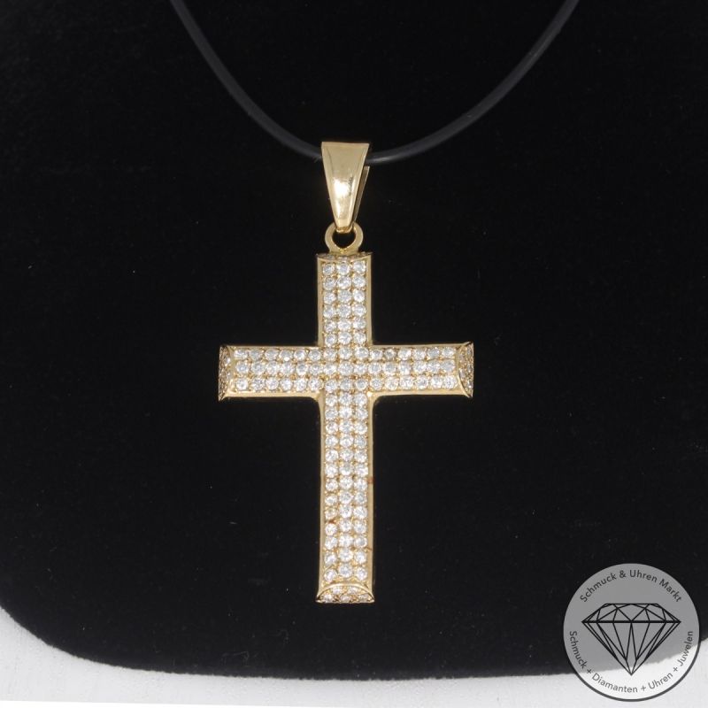 Wert 11900 € Brillant Anhänger Kreuz (ca. 3,20 carat) in 585er 14 K Gelbgold - 102544