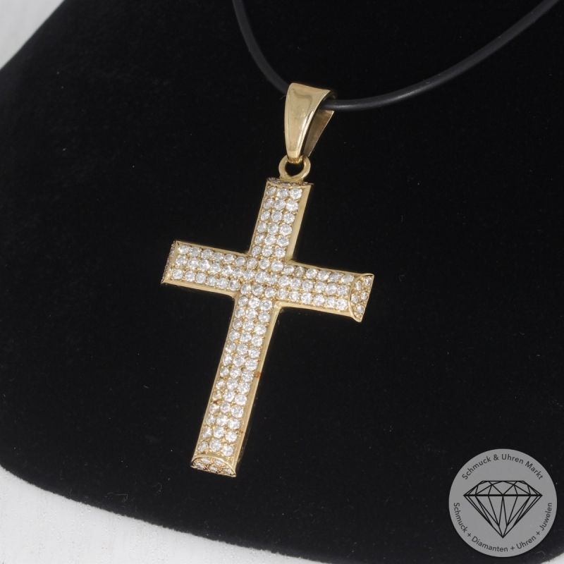 Wert 11900 € Brillant Anhänger Kreuz (ca. 3,20 carat) in 585er 14 K Gelbgold - 102544