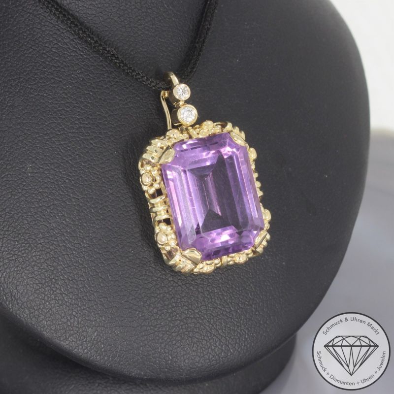 Wert 2490 € Brillant Amethyst Anhänger in 585er 14 K Gelbgold - 102744