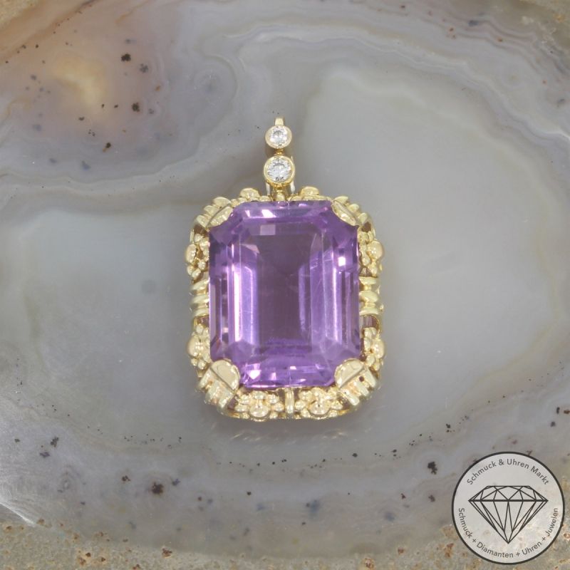 Wert 2490 € Brillant Amethyst Anhänger in 585er 14 K Gelbgold - 102744