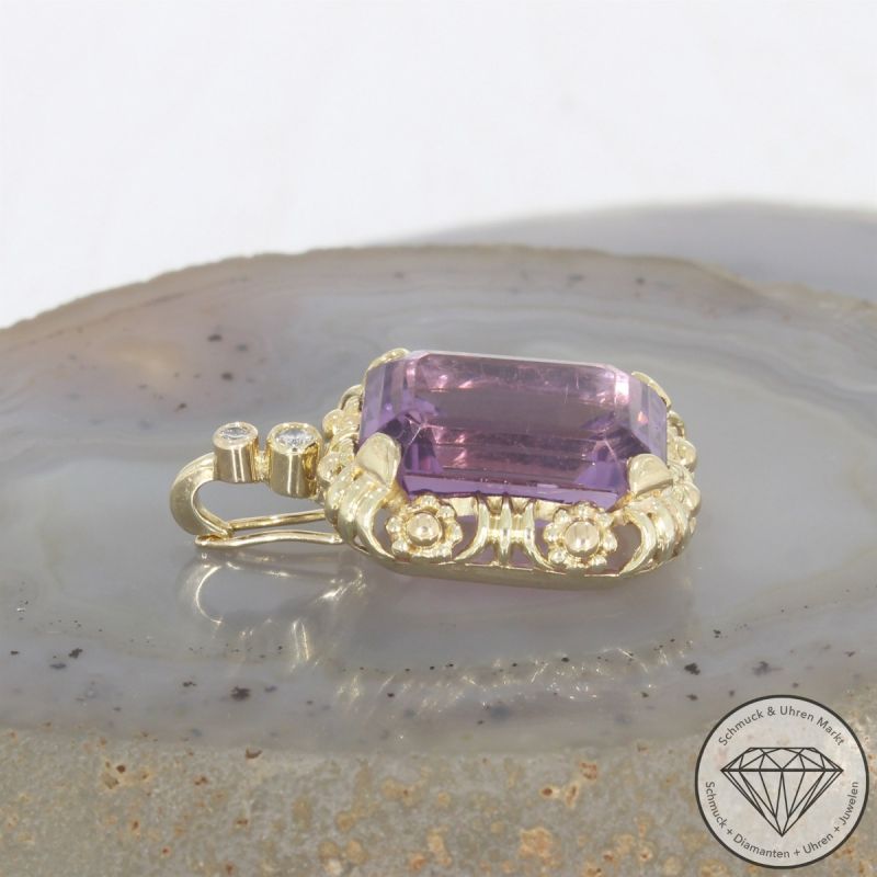 Wert 2490 € Brillant Amethyst Anhänger in 585er 14 K Gelbgold - 102744