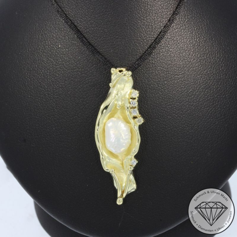 Wert 2400 € Diamant Perl Anhänger in 585er 14 K Gelbgold - 102829