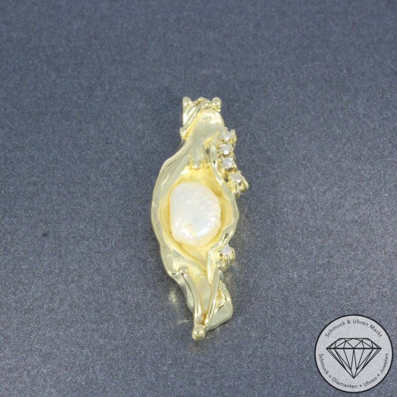 Wert 2400 € Diamant Perl Anhänger in 585er 14 K Gelbgold - 102829