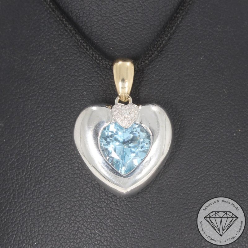Wert 1100 € Bicolor Diamant Topas Herz Anhänger in 585er 14 K Gold - 102868