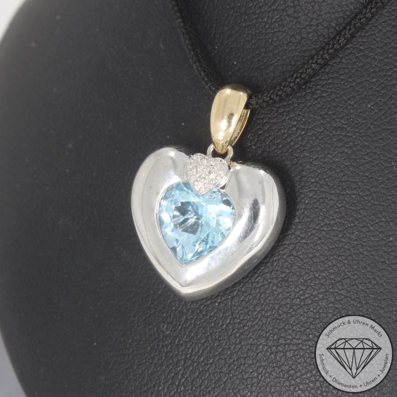 Wert 1100 € Bicolor Diamant Topas Herz Anhänger in 585er 14 K Gold - 102868
