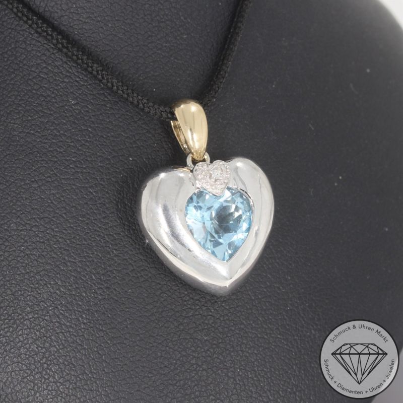 Wert 1100 € Bicolor Diamant Topas Herz Anhänger in 585er 14 K Gold - 102868