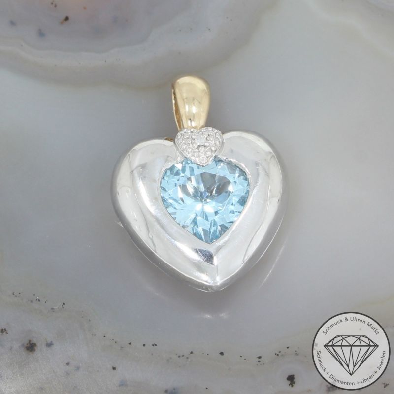Wert 1100 € Bicolor Diamant Topas Herz Anhänger in 585er 14 K Gold - 102868