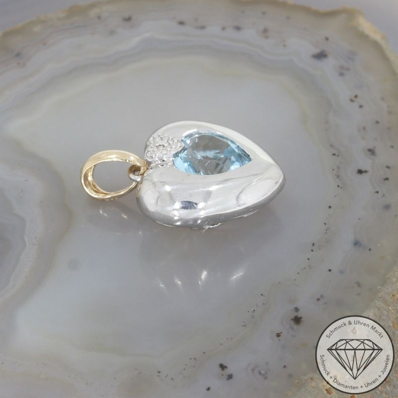 Wert 1100 € Bicolor Diamant Topas Herz Anhänger in 585er 14 K Gold - 102868
