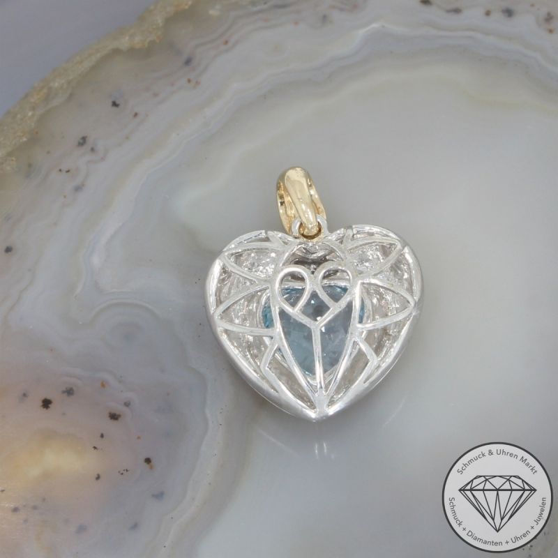 Wert 1100 € Bicolor Diamant Topas Herz Anhänger in 585er 14 K Gold - 102868
