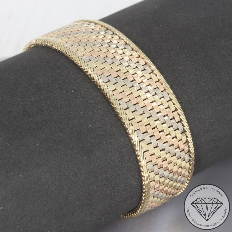 Wert 8990 € Tricolor Teppich Armband (45,8 Gramm) in 585er 14 K Gold - 102989