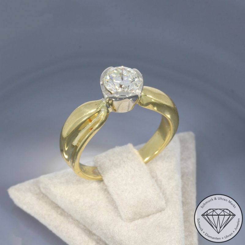 Wert 9800 € Bicolor Solitär Brillant Ring (ca. 0,91 carat) in 750er 18 K Gold - 102990